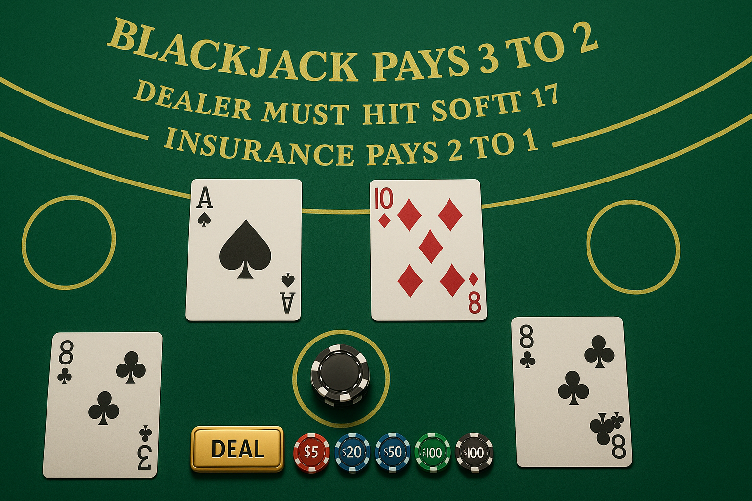Online blackjack asztal kártyákkal és fogadási opciókkal