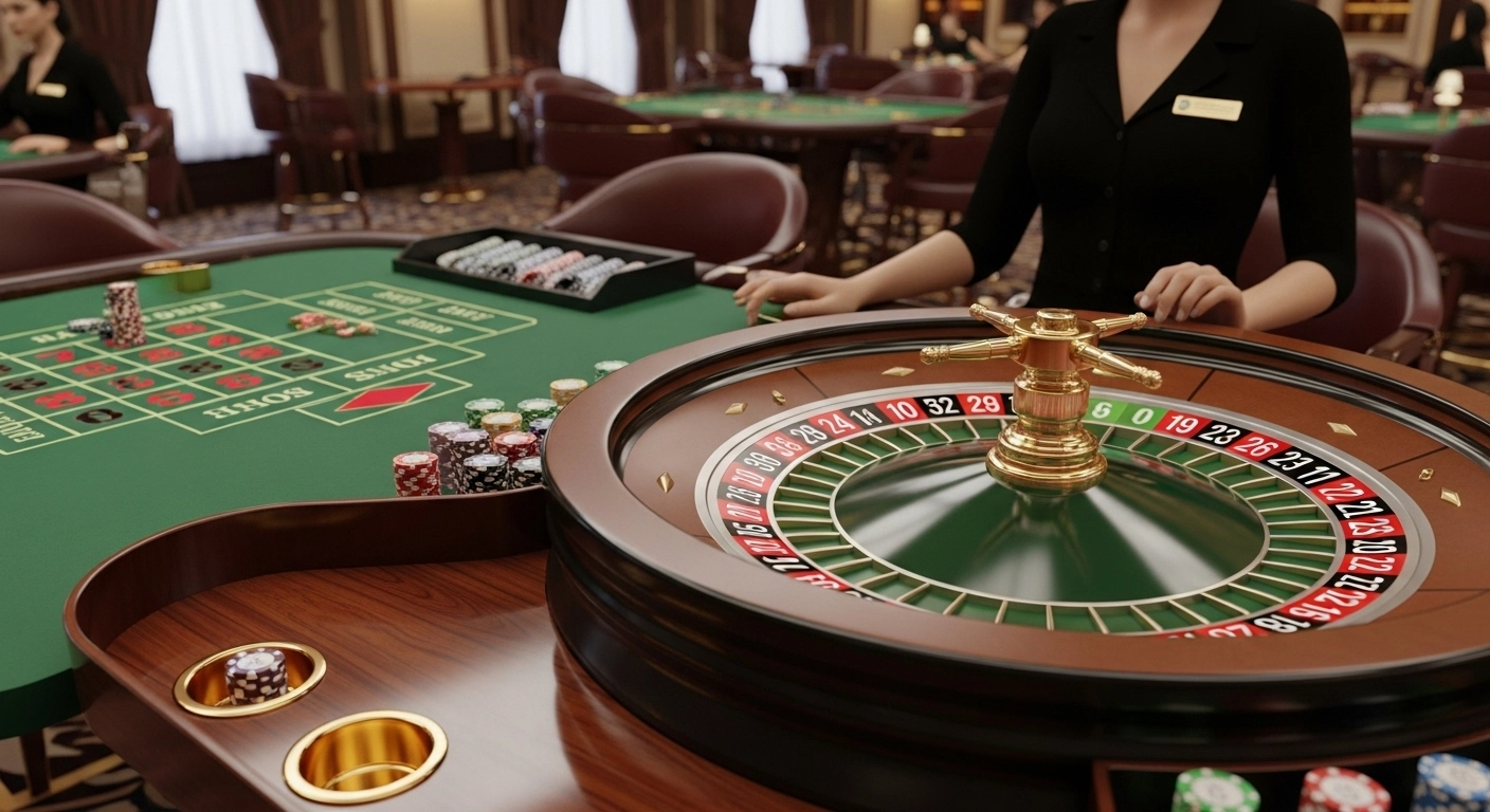 Élő casino dealer rulett asztalnál HD streaming közvetítés közben